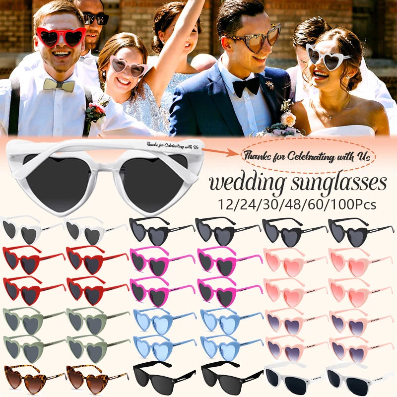 12-100Pcs Wedding Sunglasses Heart Shaped Sunglasses Wedding Bridal Shower Decor Bachelorette Hen Party Supplies Bridesmaid Gift