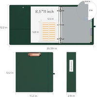 3 Ring Binder 2 Inch Clipboard with 5 Tab Dividers Self-Adhesive Labels Durable File Organizer Portable School Office Supply