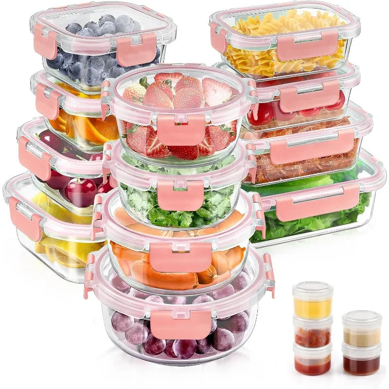 34pcs Glass Food Storage Containers with Lids Set, Airtight Glass Meal Prep Containers (17 Containers & 17 Lids)