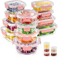 34pcs Glass Food Storage Containers with Lids Set, Airtight Glass Meal Prep Containers (17 Containers & 17 Lids)