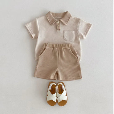 Summer Baby Clothes Set Turn Down Collar T-shirt And Shorts 2Pcs For Boys Toddler Tracksuit Outfit