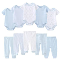 Kiddiezoom 10 Pcs/Lot Four Seasons Fashion Unisex Baby Boy Girl Clothing Set Soft Newborn Bodysuits+Pants Infant Outfit Gift