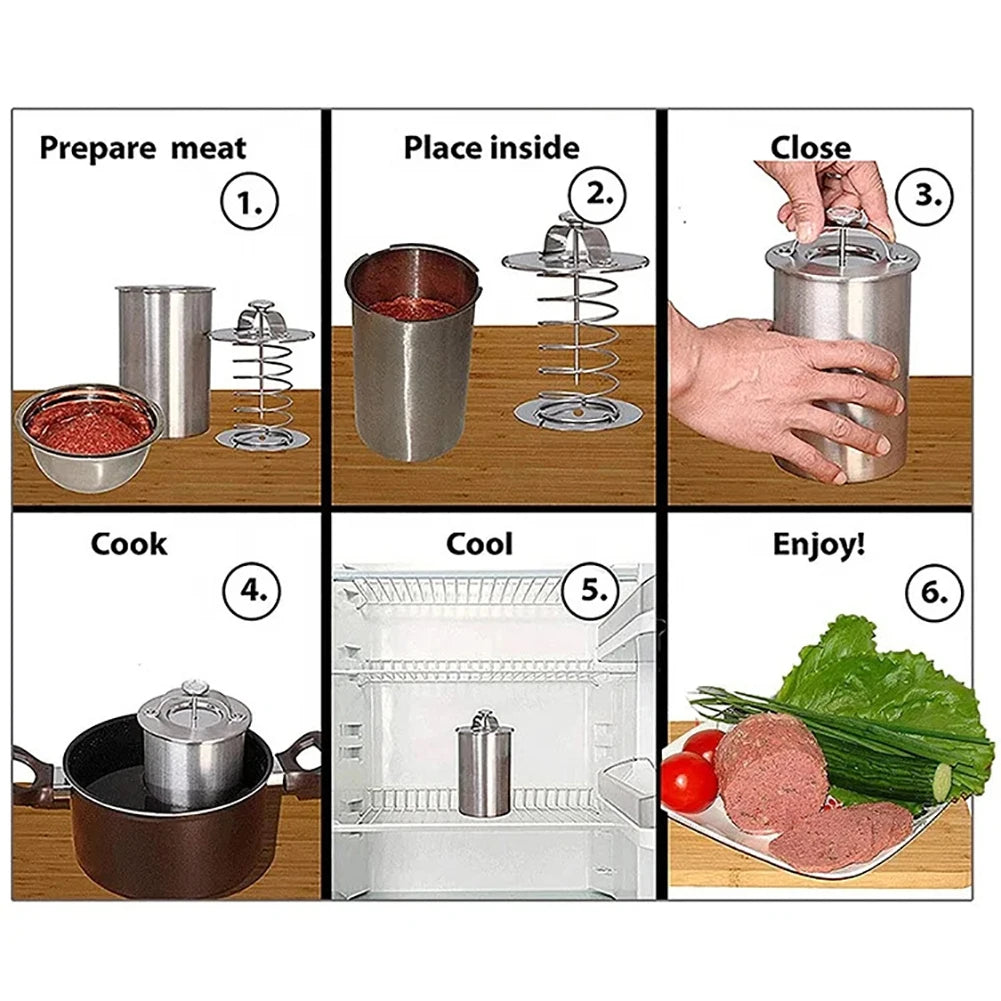 Stainless Steel Ham Maker Meat Press Cooker Deli Meat Press Mold with Thermometer for Pork Poultry Cooking Kitchen Accessories