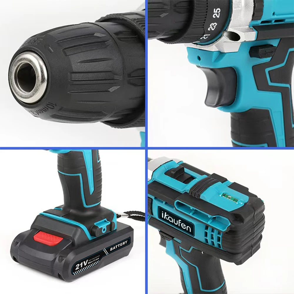 21V Cordless Drill Electric Screwdriver Electric Impact Drill Mini Wireless Power Driver DC Lithium-Ion Battery Power Tools