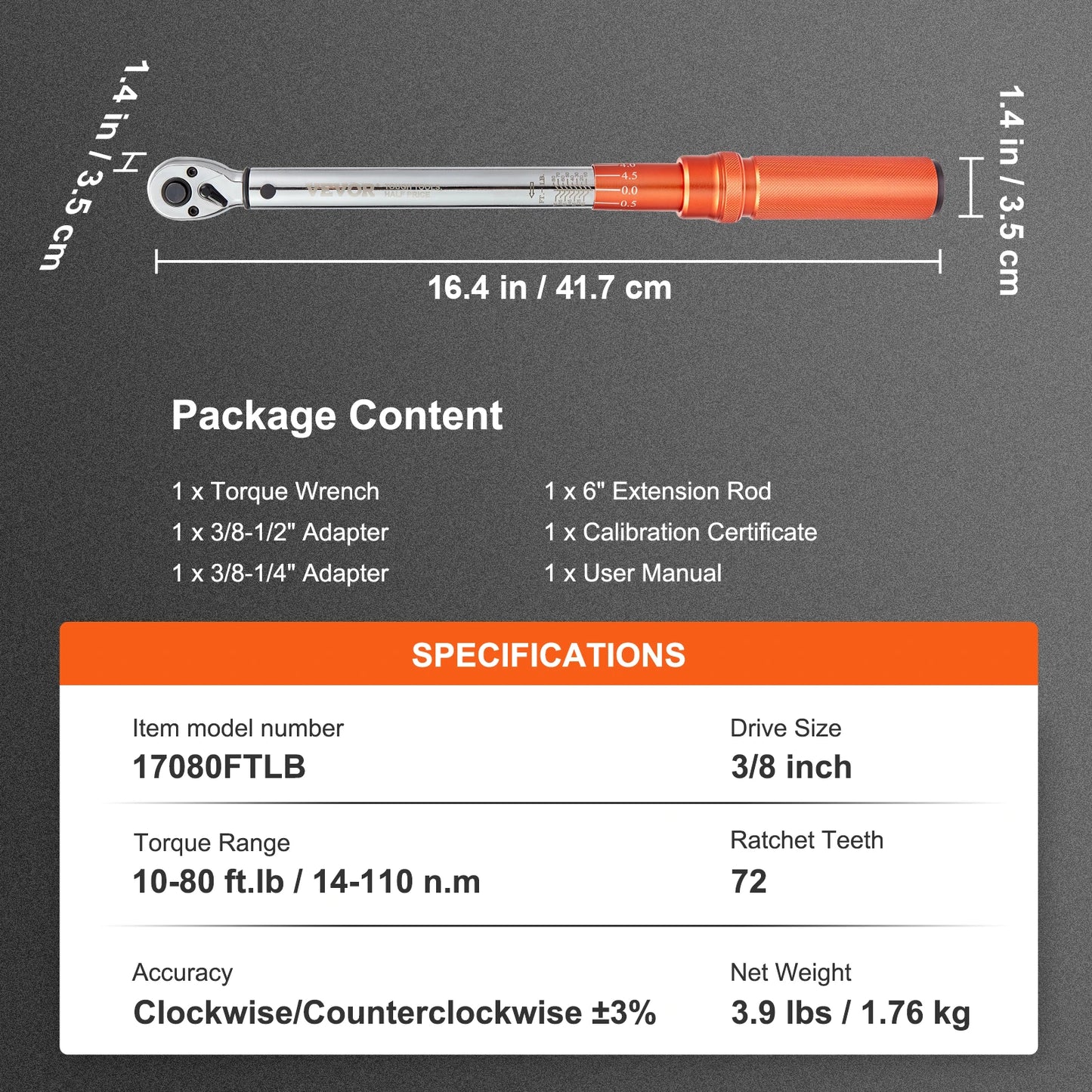 VEVOR 1/2" 1/4" 3/8" Mechanical Torque Wrench Set Precision Pointer Hand Tools Torque Wrench Mechanical Workshop Car Repair Tool