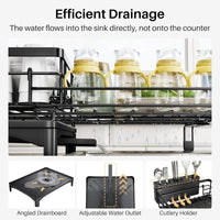 Dish Drying Rack - Extendable Dish Rack, Large Sink Drying Drainer for Kitchen Counter, Stainless Steel Dish Strainer