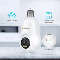 Jennov 2K/3MP Light Bulb Security Camera, 2.4Ghz Wi-Fi Security Camera Wireless Outdoor, 360° Indoor Light Socket Camera