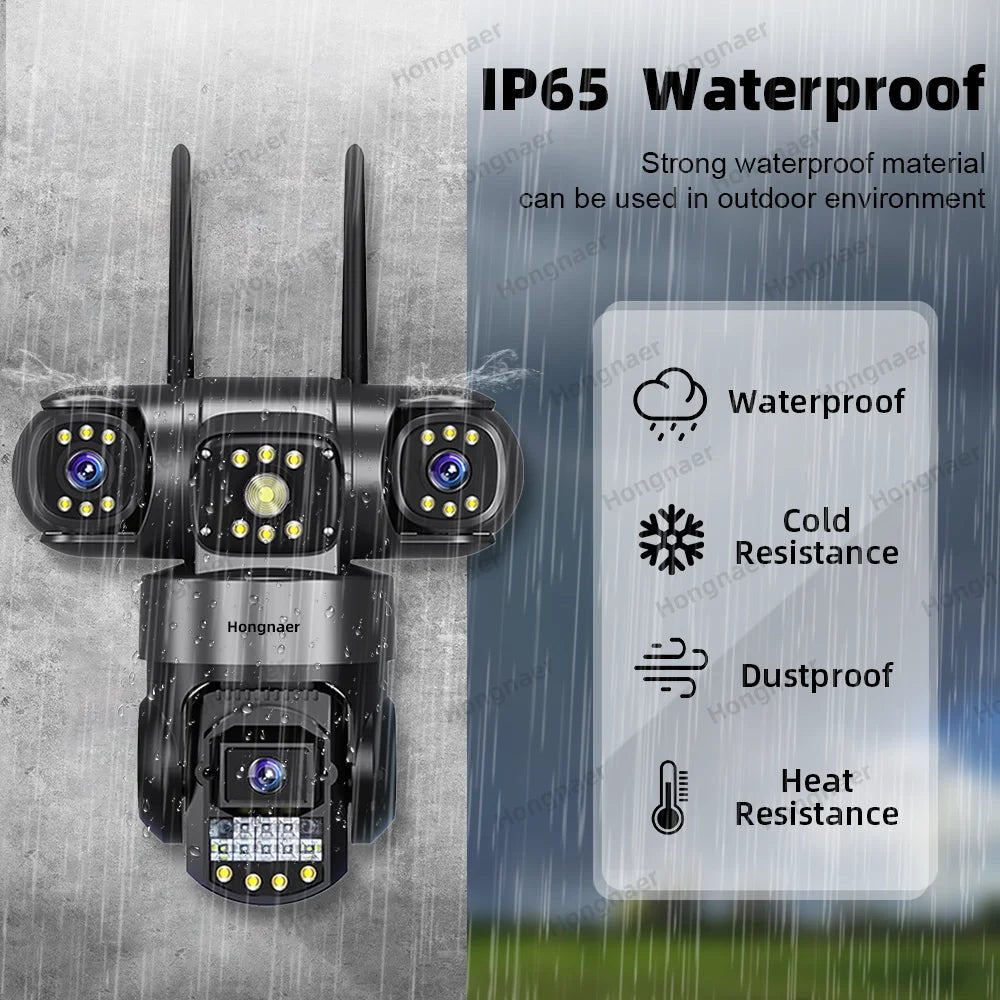 Hongnaer 12MP 6K Three Lens V380 Pro Outdoor Wireless Nigh Vision WiFi 4G Network PTZ Home CCTV 4G Sim Card WiFi Security Camera