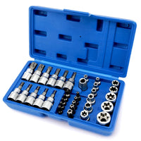 34PCS E-Torx Star Sockets Bit Set Male Female E-torx Security Bits 1/4" 3/8" 1/2" Drive   Workshop Handheld Tool