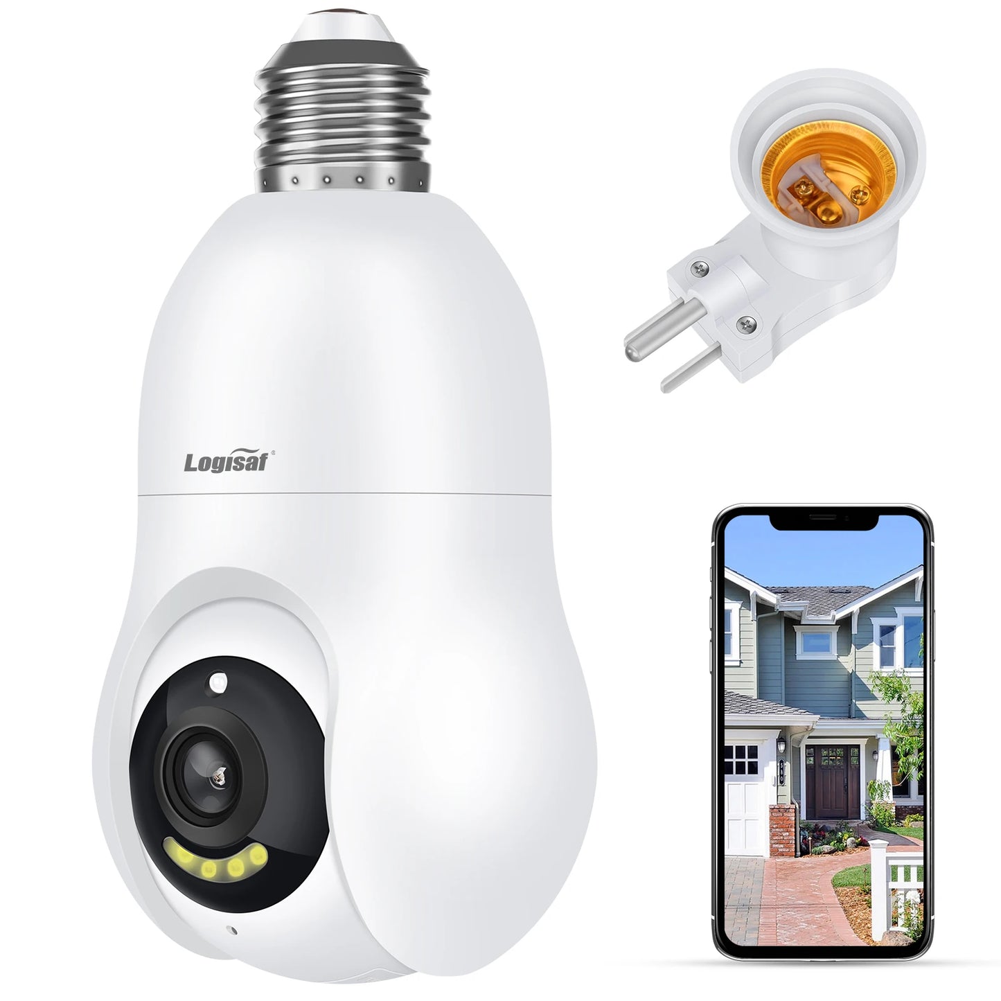 Jennov 2K/3MP Light Bulb Security Camera, 2.4Ghz Wi-Fi Security Camera Wireless Outdoor, 360° Indoor Light Socket Camera