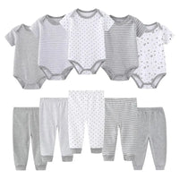 Kiddiezoom 10 Pcs/Lot Four Seasons Fashion Unisex Baby Boy Girl Clothing Set Soft Newborn Bodysuits+Pants Infant Outfit Gift