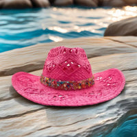 Festival Pink Cowboy Straw Hat Woman - Summer Western Party Decorations Cosplay with Cowboy Hats for Cowgirl Party of Theme