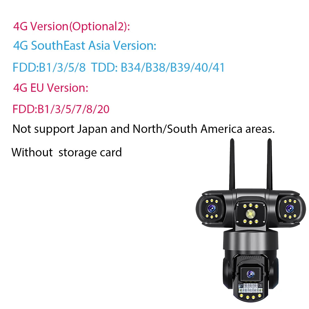 Hongnaer 12MP 6K Three Lens V380 Pro Outdoor Wireless Nigh Vision WiFi 4G Network PTZ Home CCTV 4G Sim Card WiFi Security Camera