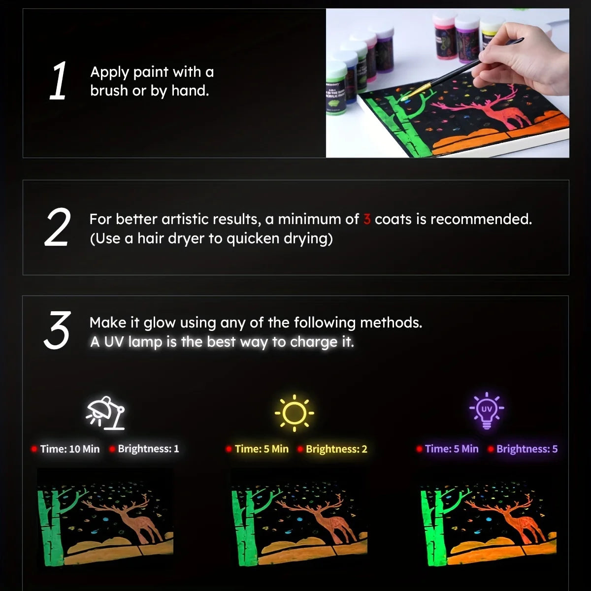 Acrylic Paint Set, 10 Neon and Glow in the Dark Colors Acrylic Paint for Wood, Fabric, Crafts, Canvas, Stone, Drawing & Painting