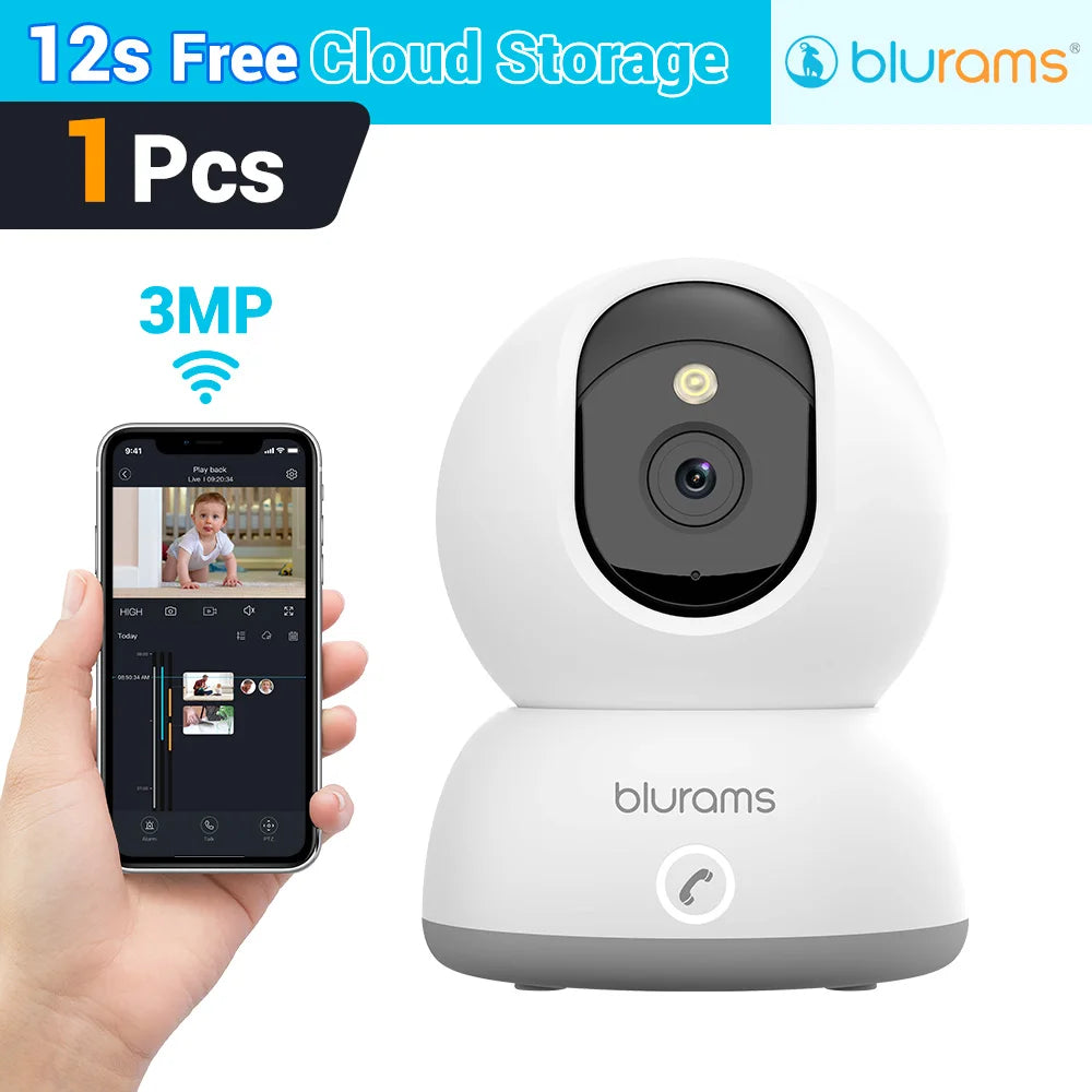 Blurams 2K Indoor Camera for Home Security, 360° Pet Dog Camera with Phone App, 2-Way Talk, One-Touch Call, Night Vision, 2.4GHz