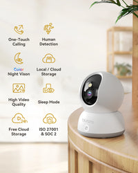 Blurams 2K Indoor Camera for Home Security, 360° Pet Dog Camera with Phone App, 2-Way Talk, One-Touch Call, Night Vision, 2.4GHz
