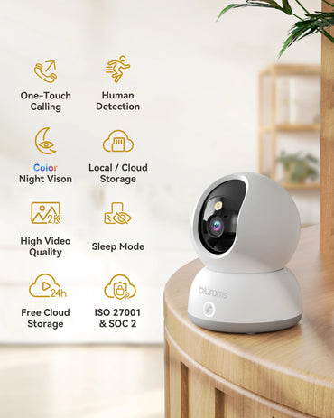 Blurams 2K Indoor Camera for Home Security, 360° Pet Dog Camera with Phone App, 2-Way Talk, One-Touch Call, Night Vision, 2.4GHz