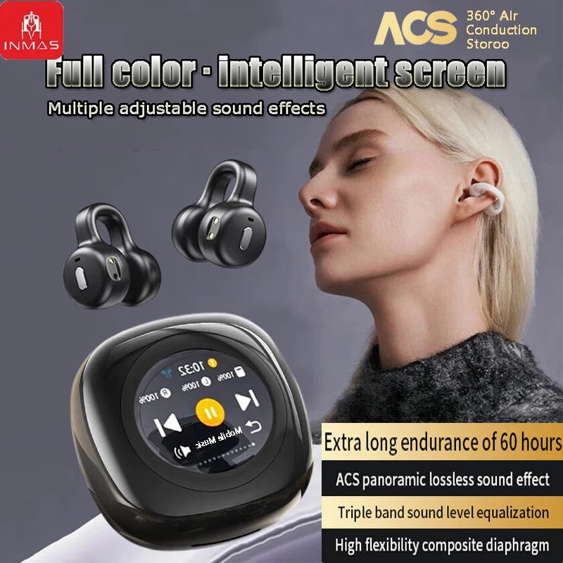 INMAS CT11 ANC Ear Clip Earbuds Wireless Bluetooth Display Screen Headphones Active Noise Reduction Earphones Waterproof Headset