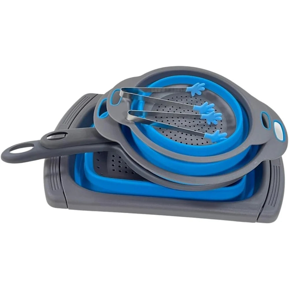 5 Pack Collapsible Colander Set Over Sink Strainers Space Saving Silicone Kitchen Tools Versatile Food Prep Drain Pasta Fruits