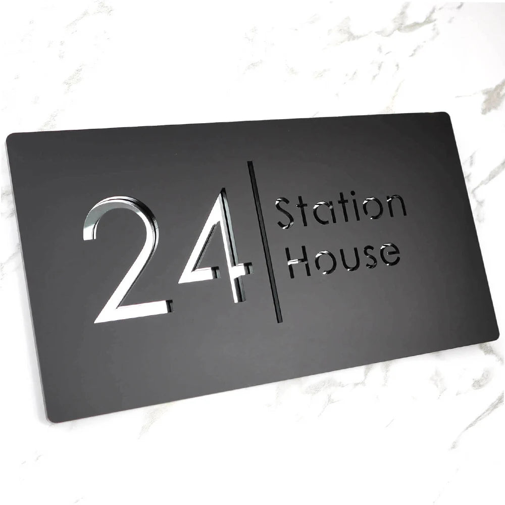 Personalized Custom 3D Door Sign Laser Cut Acrylic Mirror Text Modern Floating House Number Sign Outdoor Street Family Name Sign
