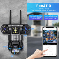 Hongnaer 12MP 6K Three Lens V380 Pro Outdoor Wireless Nigh Vision WiFi 4G Network PTZ Home CCTV 4G Sim Card WiFi Security Camera